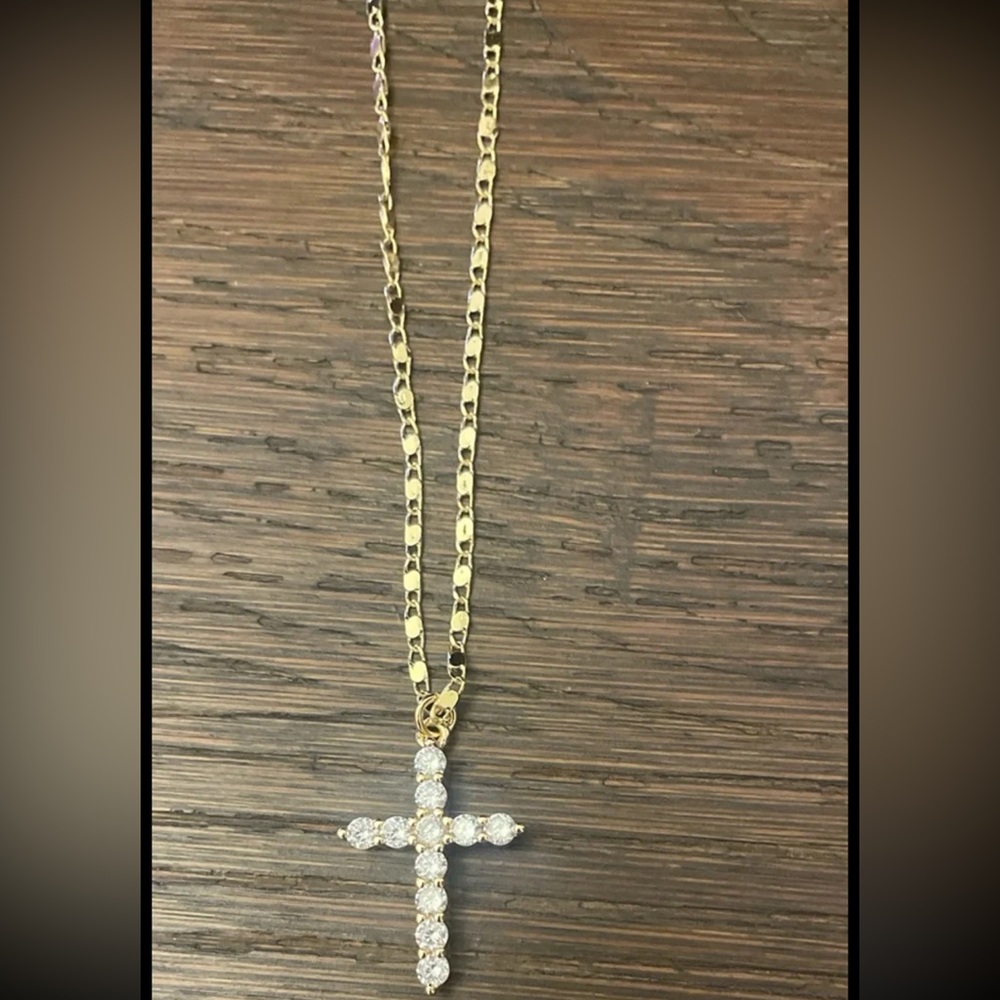 Rachel Zoe Gold Necklace with rhinestone Cross Pendant